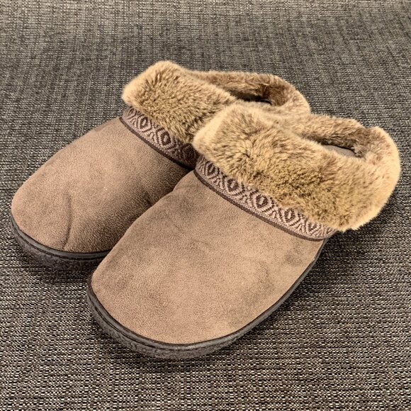 Isotoner Women's Tan Microsuede Faux-Fur Clog Slipper Size 9.5-10 smartzone - Picture 3 of 13